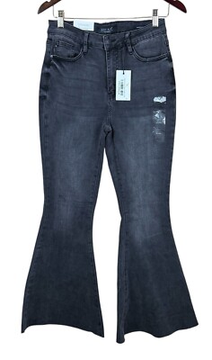 Judy Blue Super Flare Jeans 5/27 Women's Gray High Rise Raw Hem - NEW