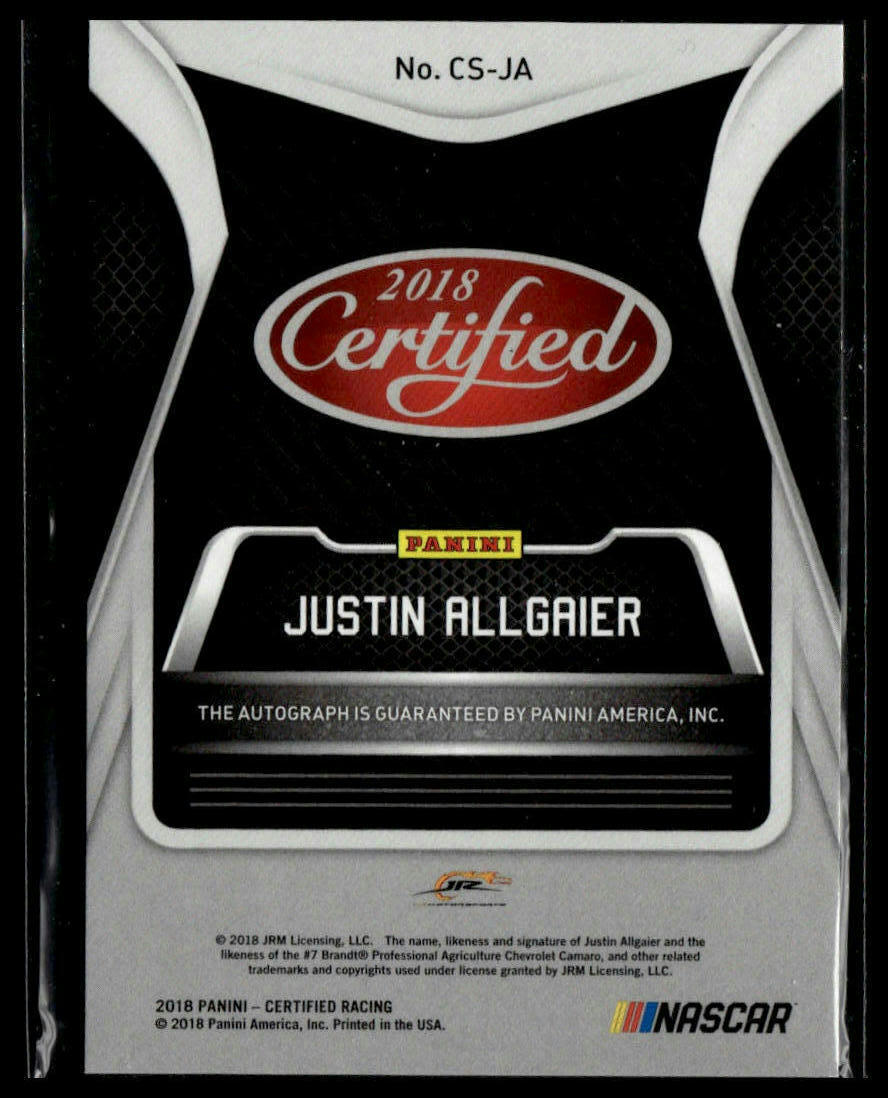 2018 Panini Certified #CS-JA Justin Allgaier Certified Signatures