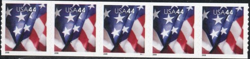 US Scott #4393 coil strip of 5, plate #P1111, MNH