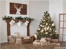 7x5FT Christmas Tree Gifts Rustic Wood Floor Vinyl Backdrop Photo Background