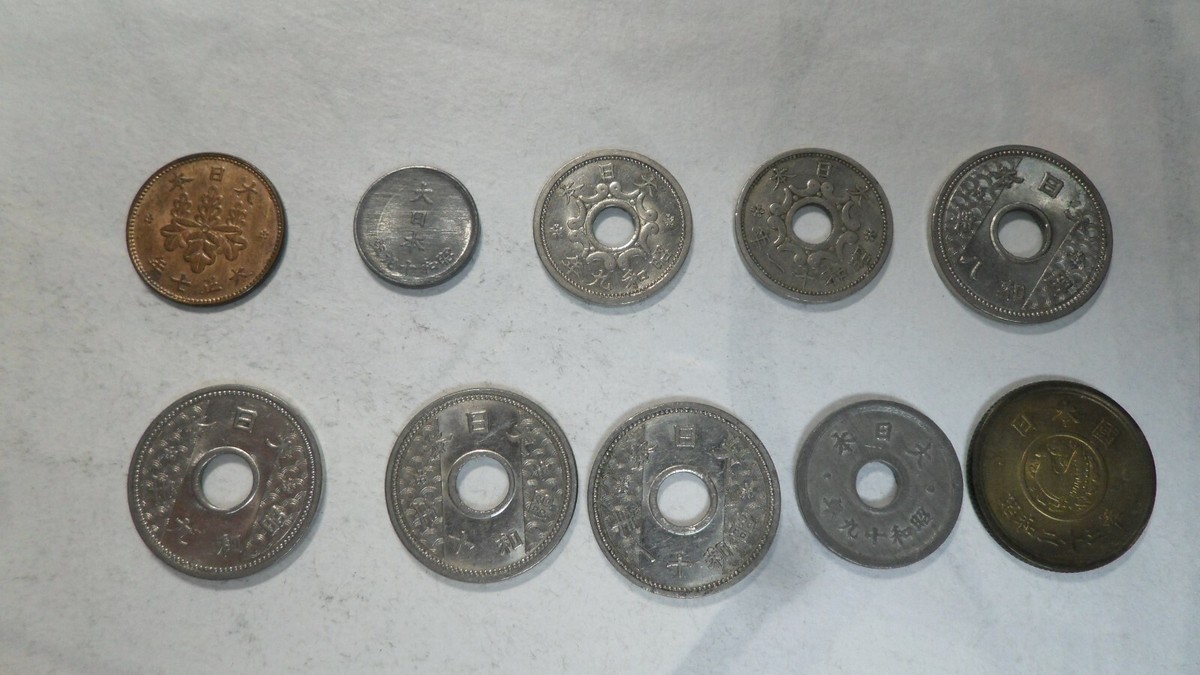 ナミンコ Japan 5 Rin 1 5 10 50 Sen 1 Yen 10 Pcs Lot, 1918-1948, XF