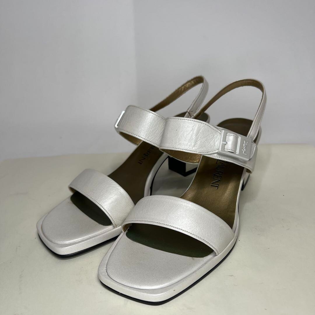 Sandali YSL Yves Saint Laurent punta aperta slingback pelle bianca donna 36 5 US6 5