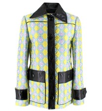 Emilio Pucci Blue & Green Floral Jacket With Leather Trim Uk8/it40