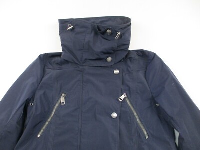 Burberry Brit Navy Blue Hooded Rain Utility Long Trench Jacket