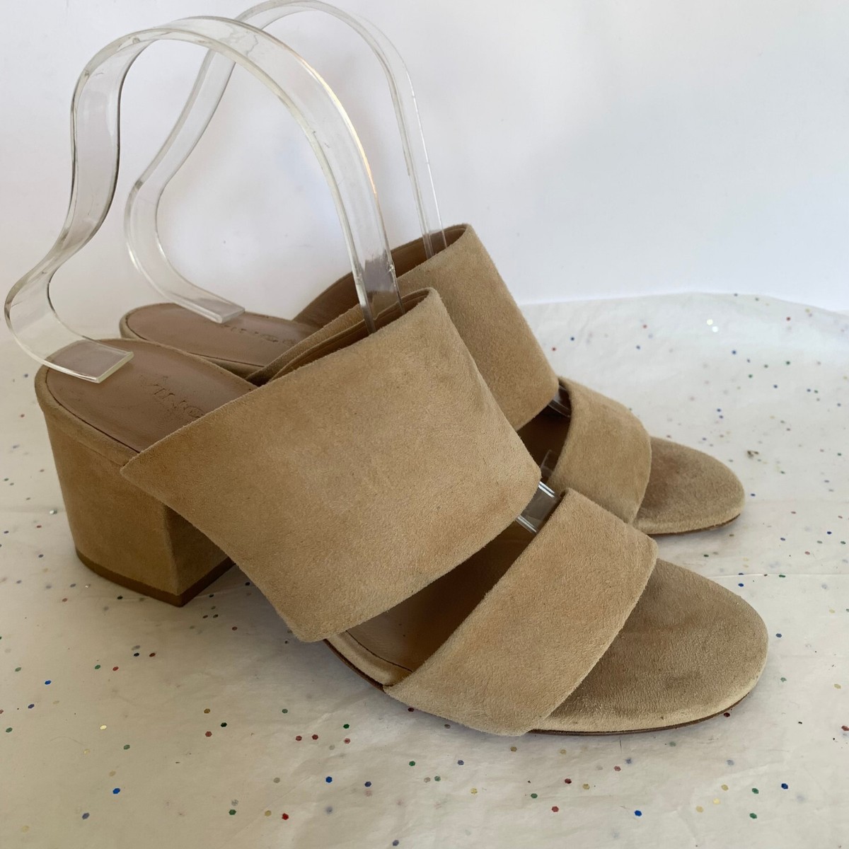 Vince Tan Suede Double Strap Slides Vince Tan Suede Double Strap Benetta Slide Mule Block Heel  main image 2