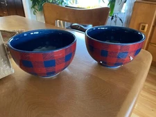 Set of 4 Soup/Cereal/Bowls - Red and Blue Plaid Theme - by Harry and David