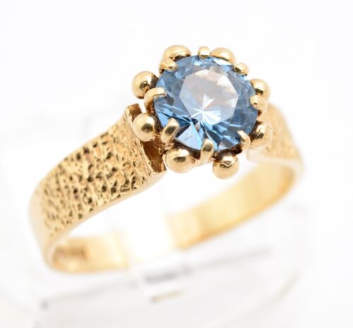 Vintage 9ct 9K Yellow Gold 1970's Retro Ring With Ice Blue Spinel (Lab-Created) - Picture 2 of 12