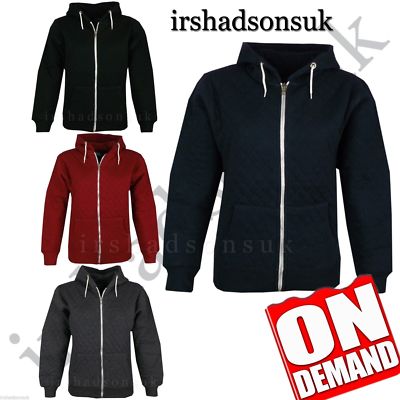 Neu Kinder Mädchen & Jungen gesteppte einfache Hoodie Reißverschluss Stil Kapuzenjacke 2-13 Jahre