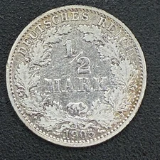 German Empire - 1905 A - 1/2 Mark - .900 Silver Coin
