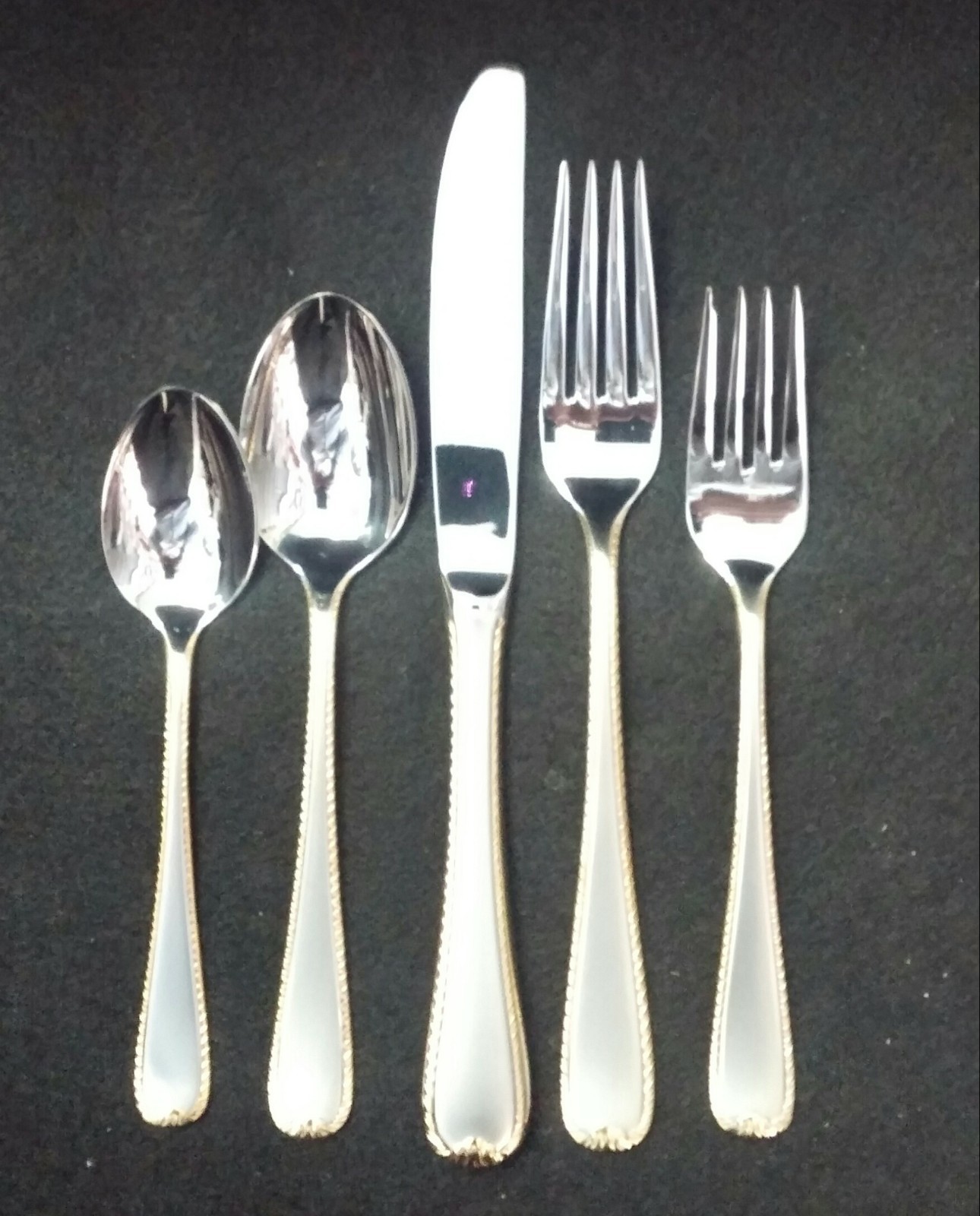 GORHAM Golden Ribbon Edge Frosted Stainless Flatware 5 Piece Setting