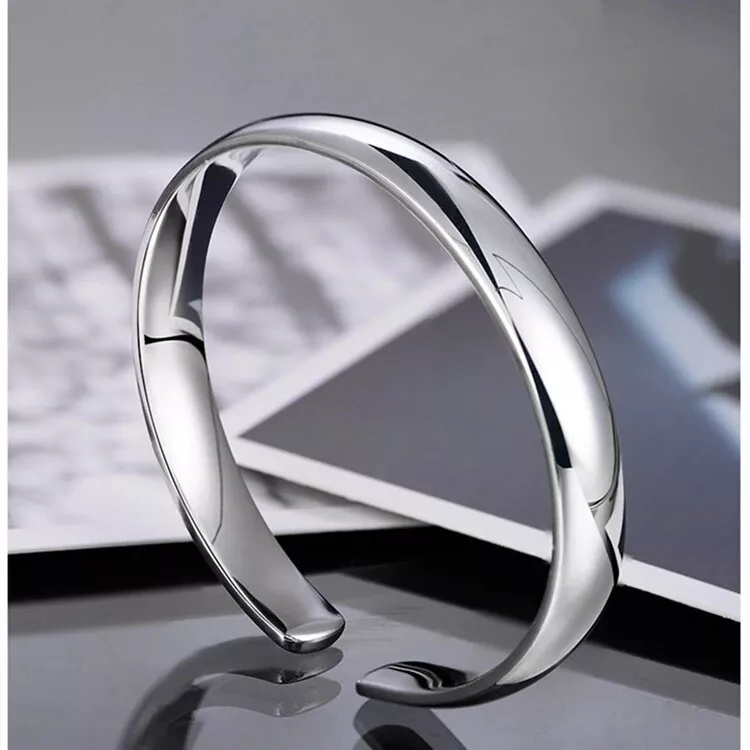 Women s Sterling Silver Bracelet Cuff Bangle Plain Adjustable