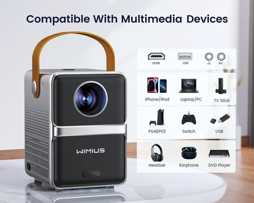 WiMiUS Mini Beamer 4K FHD - Kurzdistanz, WiFi, Bluetooth, 300" Leinwand - Bild 2 von 8