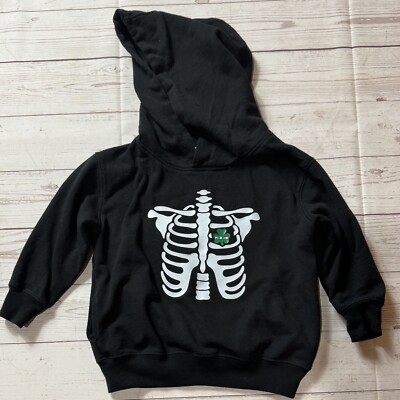 Rabbit Skins Black Skeleton Print Hooded Sweatshirt Boys Size 4