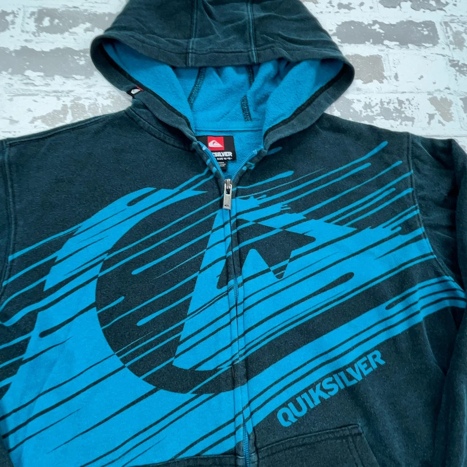 Jaqueta moletom vintage Quiksilver com capuz masculina grande azul juventude Y2K skate Aop - Imagem 3 de 4