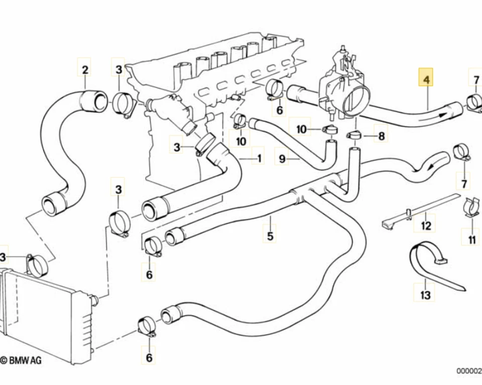 BMW 525i E34M50 manguera calefactora del motor a la válvula calefactora 64211391387 Foto 2 de 3