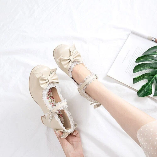 Sweet Bowknot Lace Bridal Girls Wedding Shoes Women High Heel Pink Plus Size - Bild 7 von 40