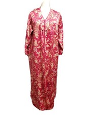 Miss Elaine Sz Small Pink Floral Full Length Nightgown/Housecoat Pockets