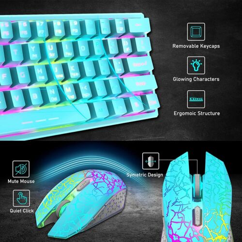 60% Wireless Gaming Keyboard and Mouse Combo 61 Key RGB LED Backlit Rechargeable - Picture 5 of 19
