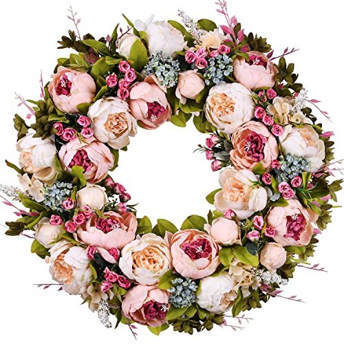 Front Door Wreath 22 Inch Spring Wreath Handmade Peony Rose Door Summer