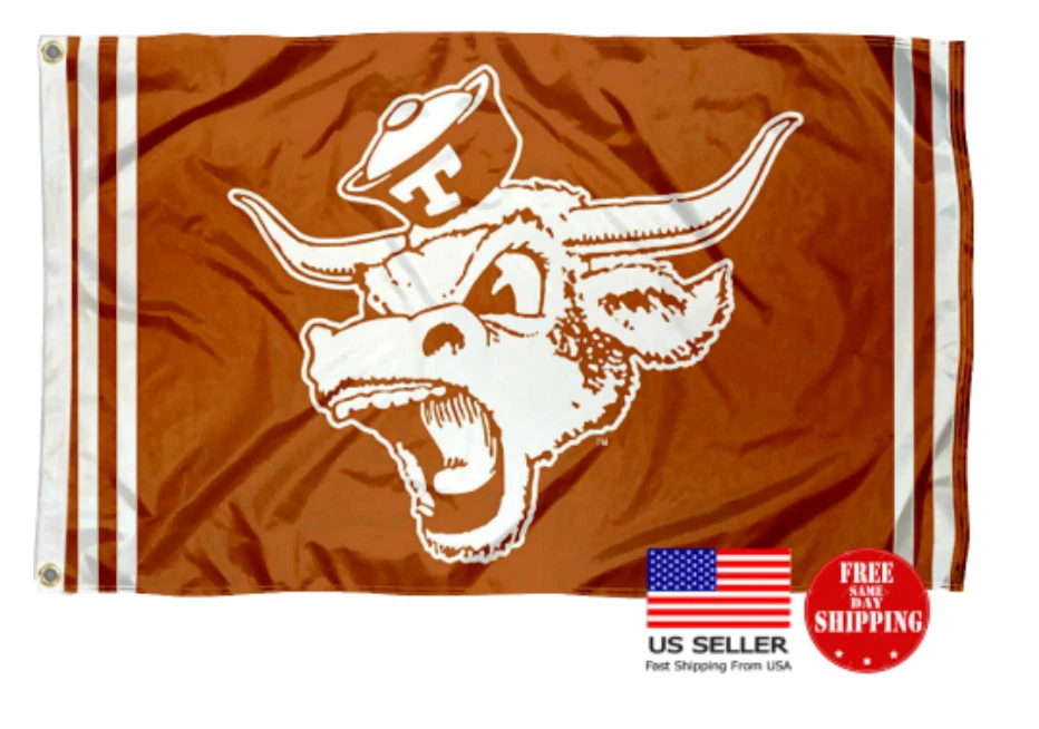 Texas FLAG 3X5 Longhorns Fútbol Nuevo EE. UU. Cuerno Largo Hombre Cueva Banderas Garaje Dormitorio Foto 3 de 4