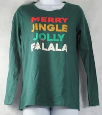 Family Pajamas Women's Pajama Top, Green Merry Christmas FALALA, Large