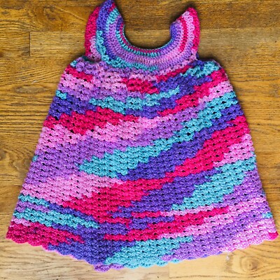Toddler Pink And Purple Handmade Crocheted Sleeveless Dress