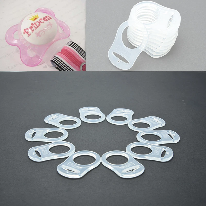 10pcs Clear Silicone Button MAM Ring Dummy / Pacifier Holder Clip Adapter