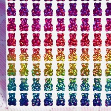 Holographic Sparkle Rainbow Gradient Gummy Bear Stickers - 0.4 to 1 inch