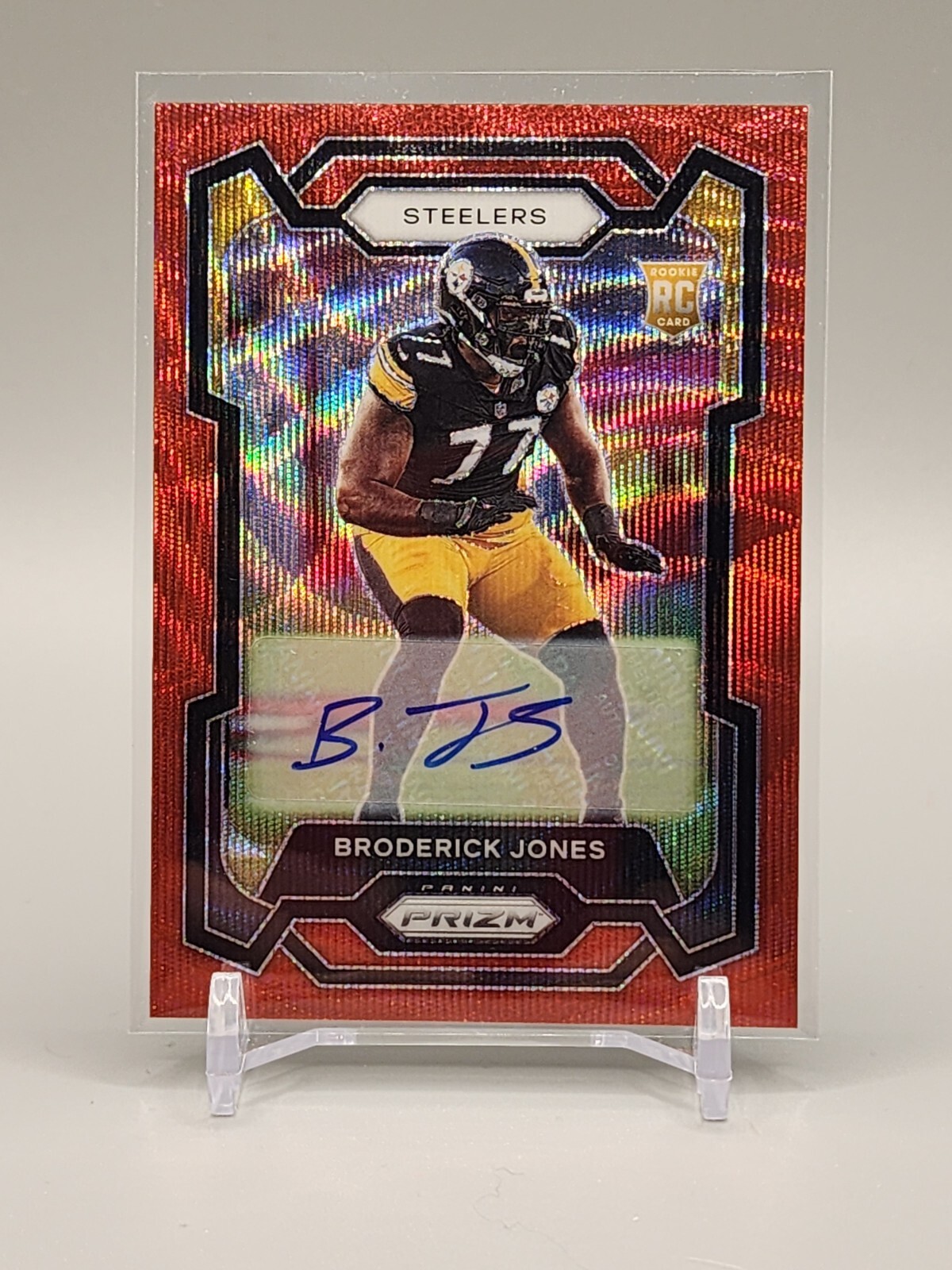 Broderick Jones 2023 Prizm #385 Red Wave Rookie Auto #'d /149