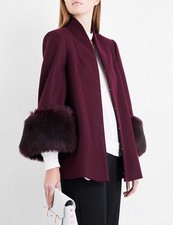 Ted Baker Rilly Faux Fur Cuffs Wool Cashmere High Neck Dressy Coat Jacket 3 12 M