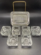 Salt Cellar with 6 Salts Clear Cut Crystal Glass -small Chips On Cellar -(255)