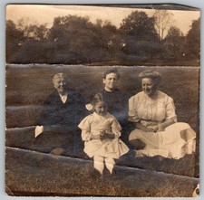 Vtg B&W Snapshot Smiling Family In Field Dresses Hats 1910s