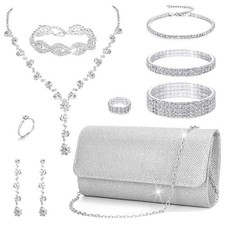 EIELO Purse Rhinestone Bridal Jewelry Sets for Women Clutch Purse Flower
