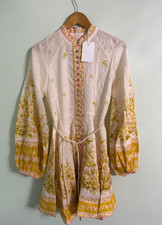 NWT Zimmermann Floral Long Sleeve Belted Linen Minidress Size 2 /US 8