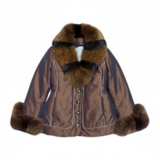 Recent Piece Real Fox Fur Padded Coat Jacket Voluminous Dark Brown Size S