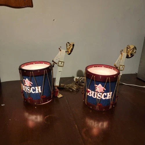 Vintage Busch Beer Drum Lights Signs Lot of 2 Lamps 1975 Bar - New, Without Box