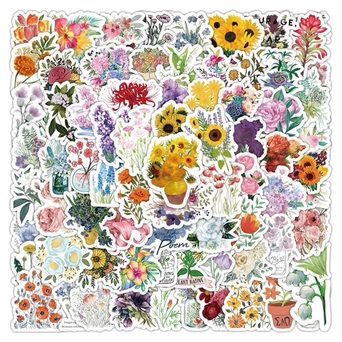 30Pcs Cute Aesthetic Floral Flowers Waterproof Vinyl Decals Stickers