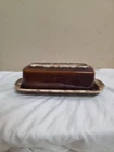 Vtg Hull Brown Drip Glaze Pottery Covered Butter Dish Oven Proof USA Has Chip