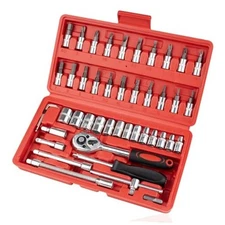 46PCS Small Drive Socket Ratchet Wrench Screwdriver Set, 1/4 Inch Metric 
