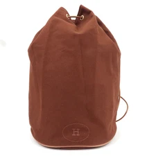 HERMES Polochon Mimile GM Bucket Bag Shoulder Bag Canvas Leather Brown Authentic