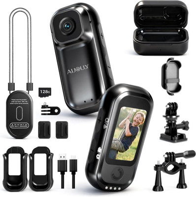 128G Mini Action Camera, Thumb Sports POV Cameras with 8H Charging Case, 1.47'' S