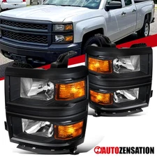 Fit 2014-2015 Chevrolet Silverado 1500 Pickup Black Headlights Lamps Left+Right
