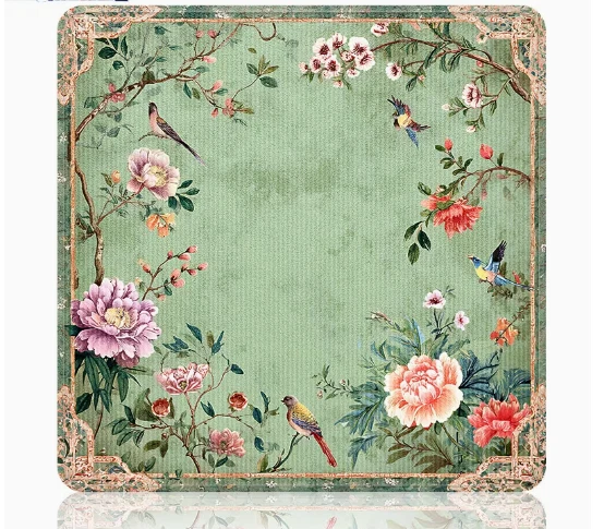 Mahjong Table Mat Chinoiserie Floral Anti-Slip Game Mat Cover-