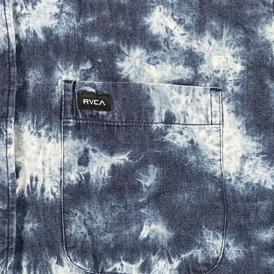 Camisa preppy RVCA para hombre tie dye manga larga con botones calce ajustado talla L Foto 3 de 4