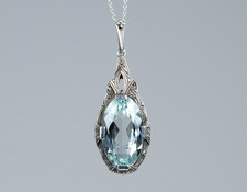 935 Silber - antiker Art Deco Anhänger - 10.30 ct Aquamarin - ZERTIFIKAT