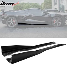 Fits 20-25 Chevy Corvette C8 IKON V1 A Style Gloss Black Side Skirt Extension PP
