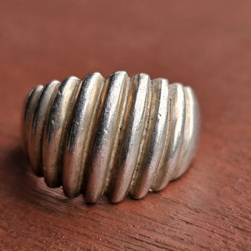 Vintage Sterling Silber 925 gerippter Kuppelring Gr. 7,5 © SE Modernist 6,56 g fett - Bild 2 von 13