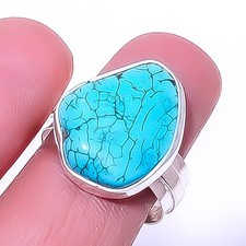 Turquoise - Tibetan Handmade 925 Sterling Silver Jewelry Ring s.9 T937 A313