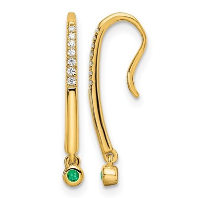 14k Gelbgold poliert Diamant und Smaragd Draht Ohrhänger Mutter Geschenk