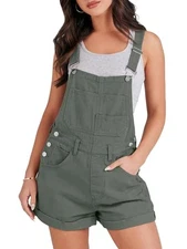 ANRABESS OVERALL WOMEN SUMMER LOOSE FIT SHORTS DENIM ROMPER S - ARMY GREEN